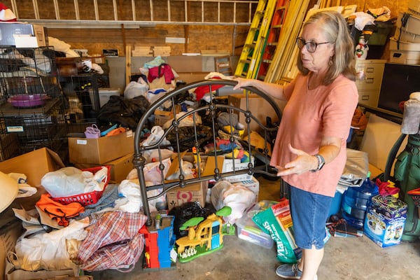 Fran Cameron and other volunteers help set up free popup markets with commodities, fresh fruits, and vegetables at four apartment communities each week. She has been helping for almost five years and has gotten to know the residents and their needs. PHIL SKINNER FOR THE ATLANTA JOURNAL-CONSTITUTION