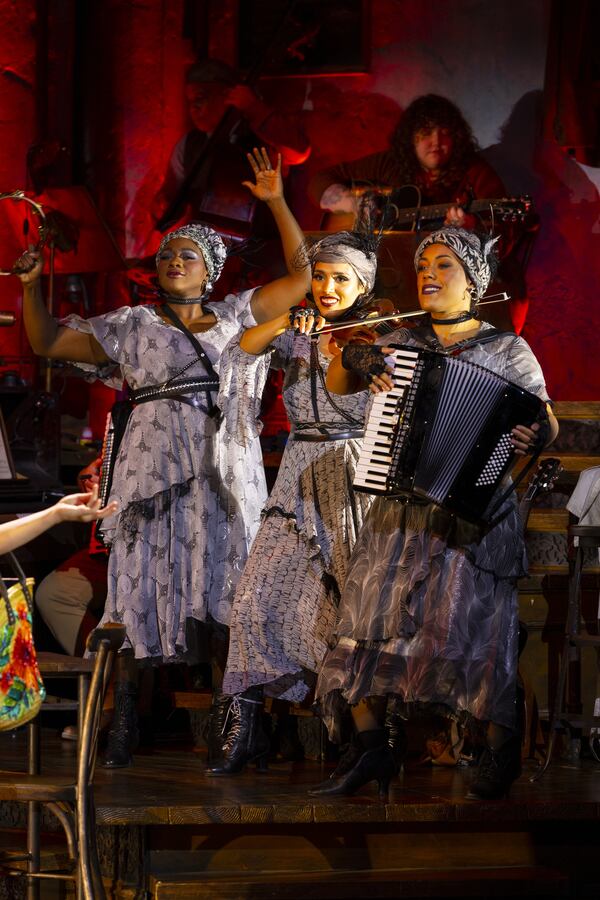 The Three Fates in "Hadestown" are played by Nyla Watson, Belén Moyano and Dominique Kempf. Photo: Charles Erickson