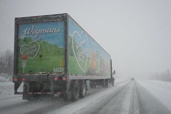 A truck travels on interstate 90 near New York-Pennsylvania border in Ripley, N.Y., Monday, Dec 2, 2024. (AP Photo/Gene J. Puskar)