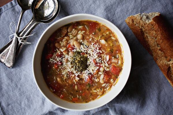 Top off this Pasta e Fagioli with pesto and Parmesan cheese and serve it with warm, crusty bread. (Juli Leonard/News & Observer/TNS)