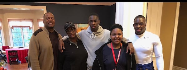 The family of Georgia Tech freshman linebacker Cornelius Evans. From left to right: Stepfather Keith Pearson, mother Cindy Evans, Cornelius, sister Queen Pearson, brother Donta Evans. (Courtesy Cindy Evans)