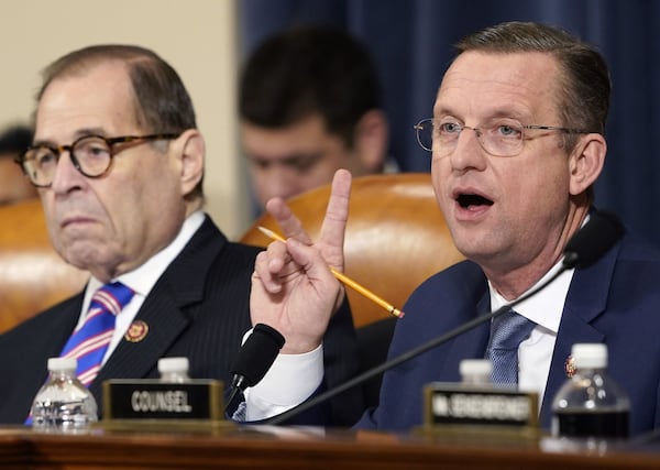 U.S. Rep. Doug Collins of Gainesville, the ranking Republican on the House Judiciary Committee, delivers his opening statement as committee Chairman Jerry Nadler of New York listens during the panel’s first hearing in the impeachment inquiry against President Donald Trump. Testifying on Wednesday were constitutional scholars Noah Feldman of Harvard University, Pamela Karlan of Stanford University, Michael Gerhardt of the University of North Carolina and Jonathan Turley of George Washington University. (Photo by Win McNamee/Getty Images)