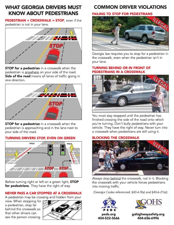 March 2010: Georgia Governor's Office of Highway Safety published a guide called "What Georgia drivers must know about pedestrians." (University of Georgia. Map and Government Information Library)