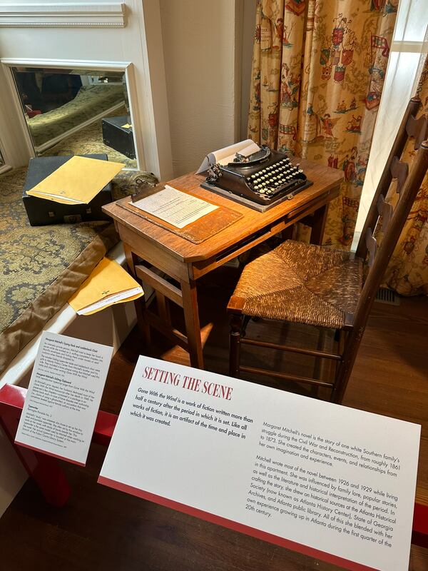 The Margaret Mitchell House's revamped museum space includes one of the few actual relics from Mitchell's time: the desk and table where she wrote most of "Gone with the Wind." The typewriter is not hers but the same brand. RODNEY HO/rho@ajc.com