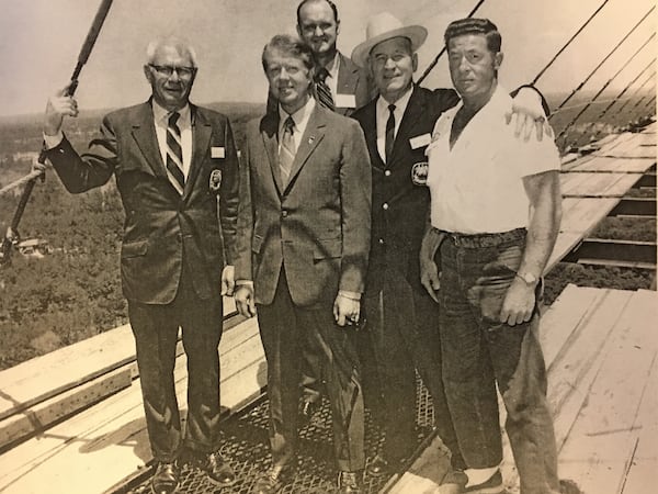 Sculptor Roy Faulkner (right), pictured here with President Carter, completed Stone Mountain's memorial carving in 1972.