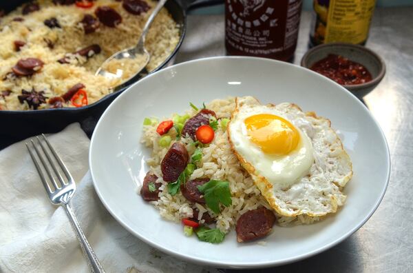 Ron Hsu, the chef behind Atlanta’s Lazy Betty popup, served his Asian Delight with Jasmine Rice and Sweet Chinese Sausage as a staff meal when he was at the famed Le Bernardin in New York. We prepared it with Two Brooks Farm’s white Mississippi jasmine rice. STYLING BY WENDELL BROCK. CONTRIBUTED BY CHRIS HUNT