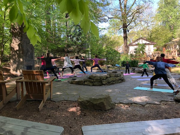 Unwind with Dunwoody Nature Center’s outdoor yoga class at sunset.