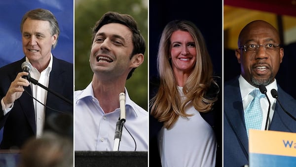 Republican U.S. Sen. David Perdue, from left, Democrat Jon Ossoff, Republican U.S. Sen. Kelly Loeffler and Democrat Raphael Warnock.