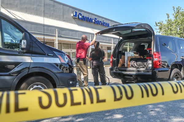 DeKalb County police at the scene of a shooting outside a Goodwill hiring center Monday morning.