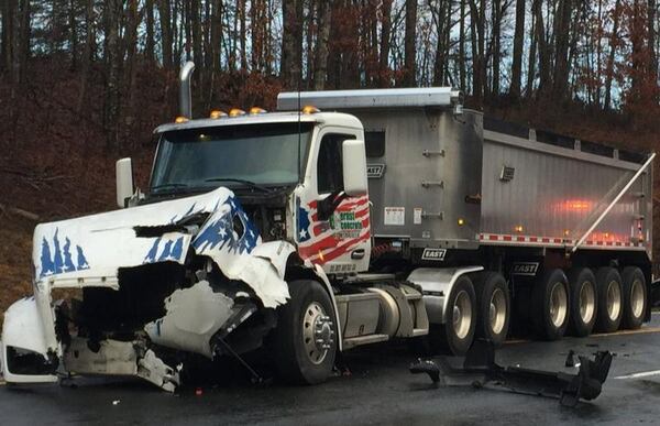 The front end of truck driver Edwin Kincannon’s rig is pictured after a deadly collison with high school senior Grace Elizabeth Sheer.