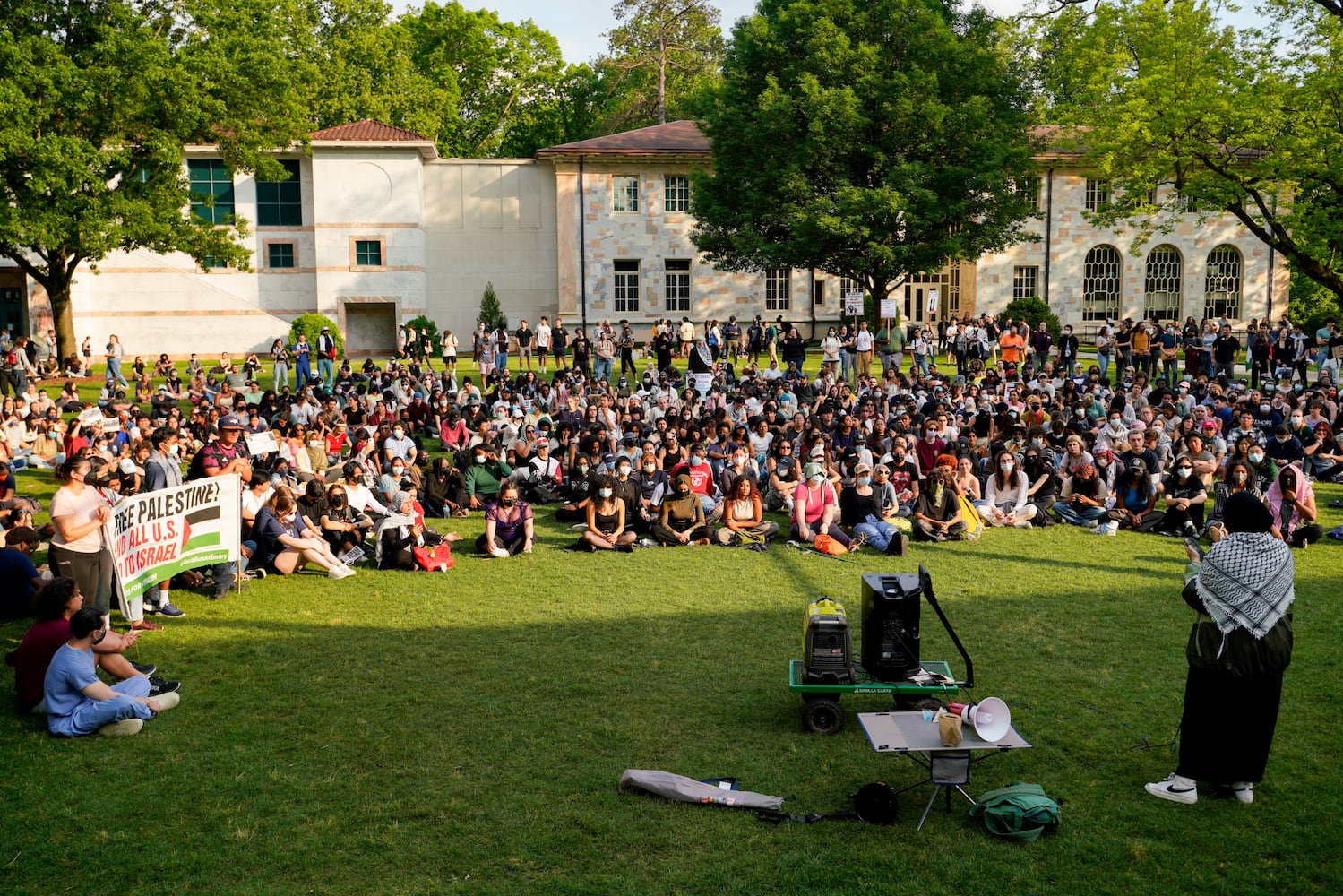 Protesters gathered for a second day of pro-Palestine demonstrations on the Emory University quad.