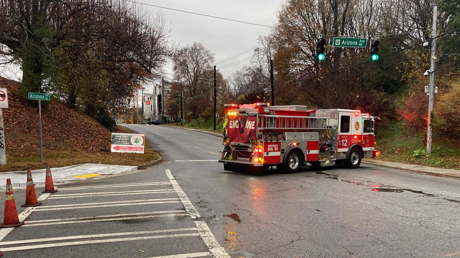 A firetruck blocking Arizona Avenue between the Edgewood and Kirkwood neighborhoods.