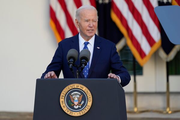 President Joe Biden speaks in the Rose Garden of the White House in Washington Tuesday, Nov. 26, 2024. (AP Photo/Ben Curtis)