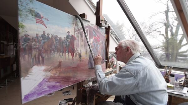 History artist Mort Künstler paints his final major painting, “LaGrange vs. LaGrange.”