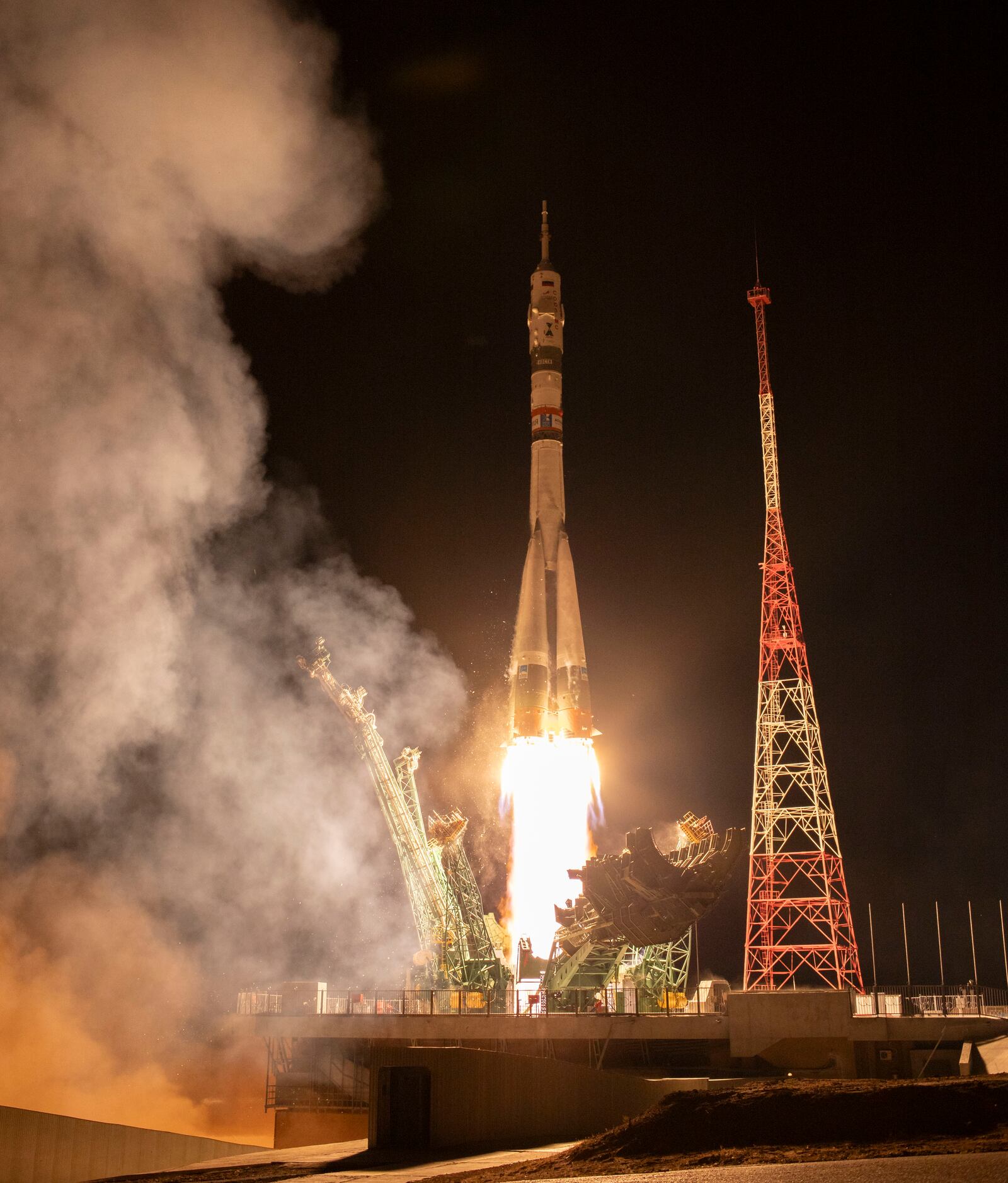 In this image provided by NASA, a Soyuz rocket carrying Roscosmos cosmonauts Alexey Ovchinin, Ivan Vagner and NASA astronaut Don Pettit, a new crew to the International Space Station (ISS), blasts off from the Russian leased Baikonur cosmodrome in Kazakhstan, Wednesday, Sept. 11, 2024. (Bill Ingalls/NASA via AP)