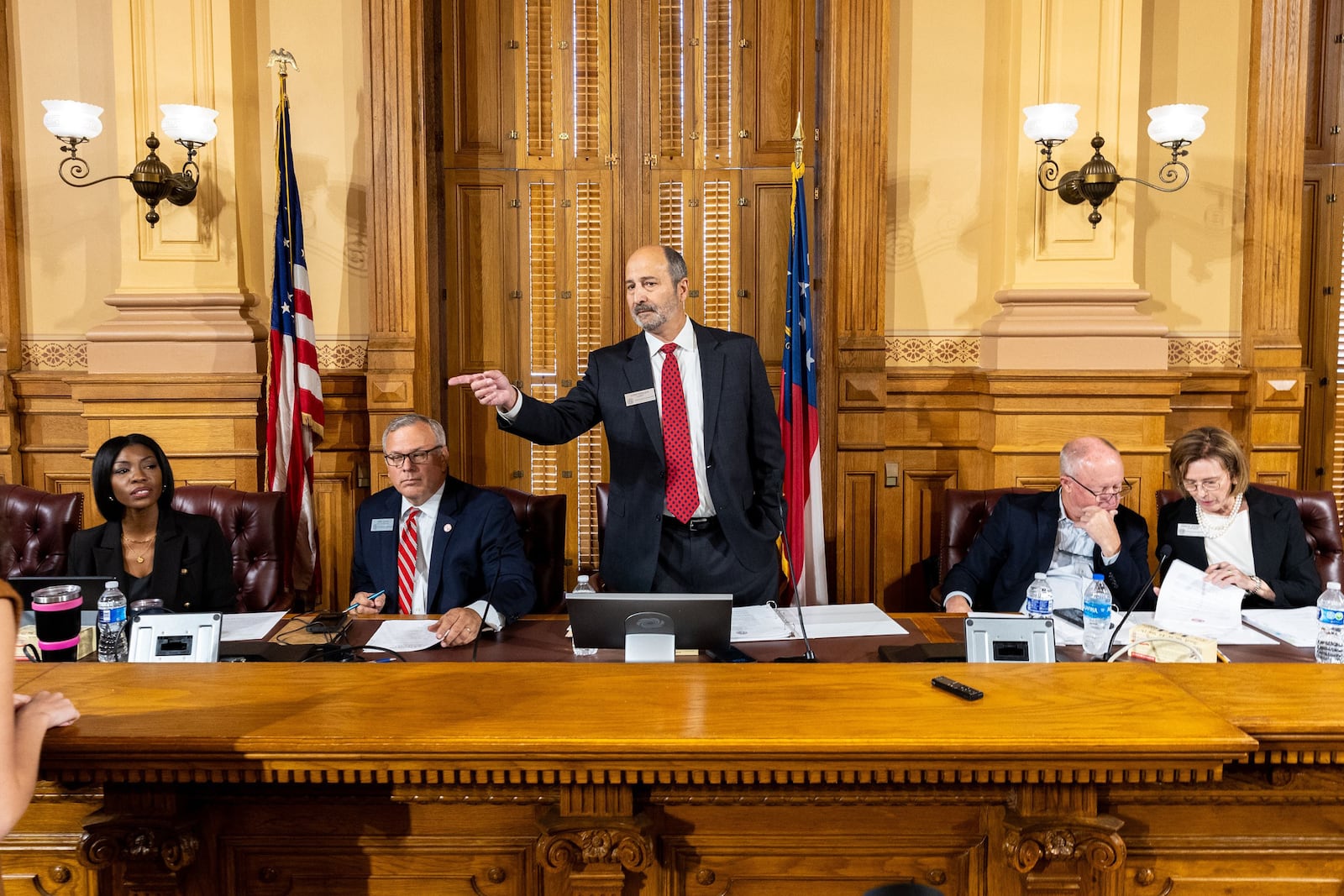 Georgia Election Board chairman John Fervier (middle) didn't mince words about his fellow GOP board members. 