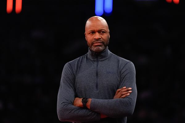 Orlando Magic head coach Jamaal Mosley looks on from the sideline during the first half of an NBA Cup basketball game against the New York Knicks, Tuesday, Dec. 3, 2024, in New York, N.Y. The Knicks won 121-106. (AP Photo/Julia Demaree Nikhinson)