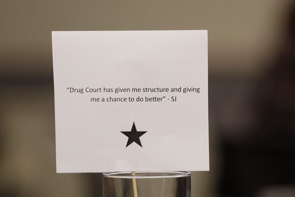 Views of a success note from a graduate of Cobb County Drug Court shown on Thursday, October 26, 2023. (Natrice Miller/ Natrice.miller@ajc.com) 