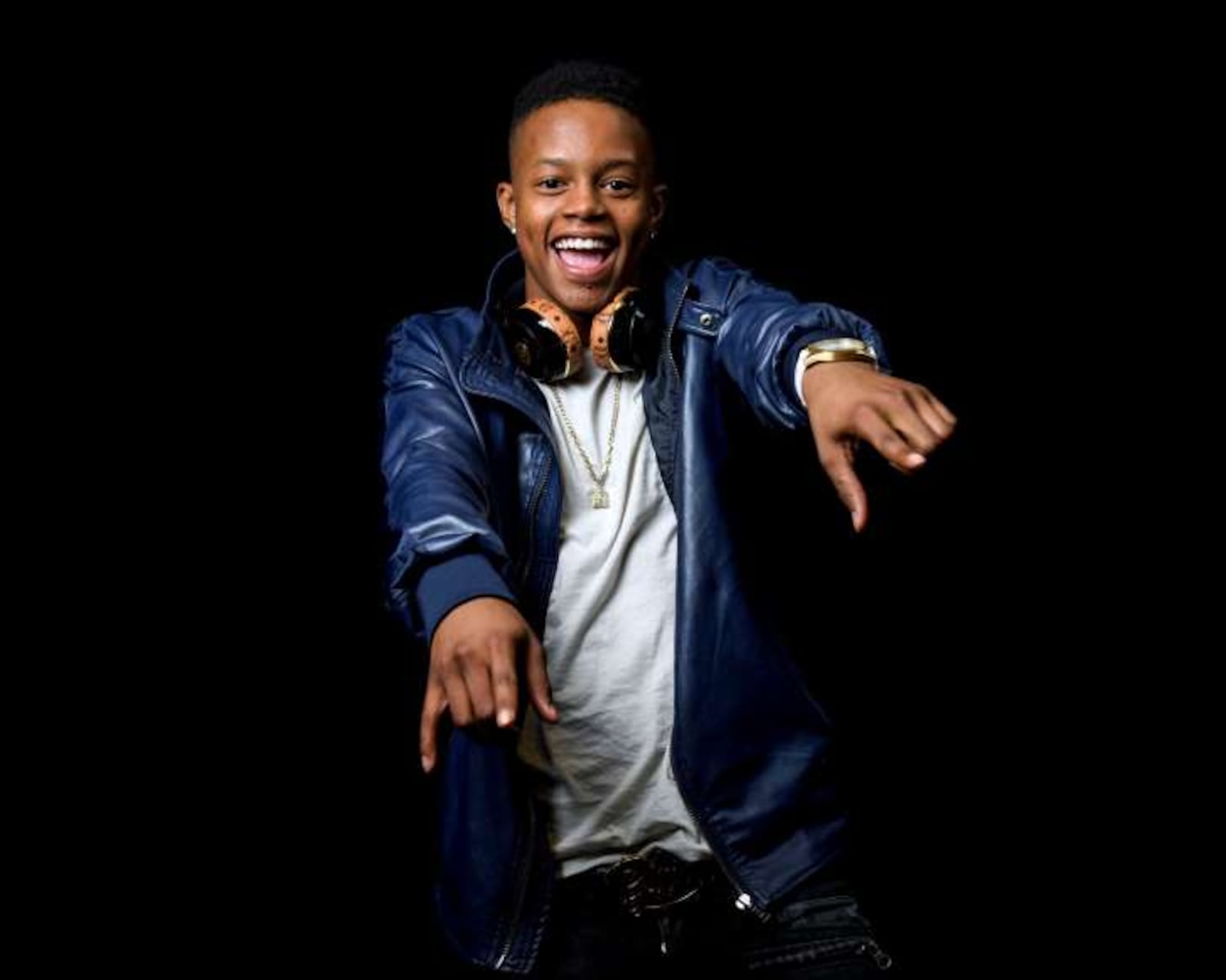 In this July 21, 2015 photo, 17-year-old rapper Silento poses for a portrait in New York. Silento’s song, "Watch Me (Whip/Nae Nae)," has sold 892,168 tracks and boasts 150 million on-demand streams, according to Nielsen SoundScan. (Associated Press) .