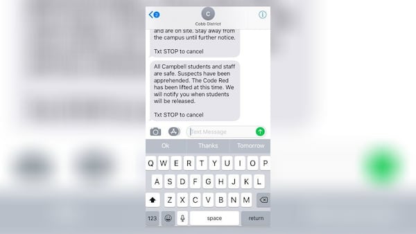 Parents received a text indicating officials lifted the lockdown at Campbell High School.