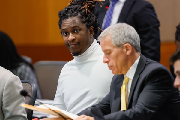 Atlanta rapper Young Thug reacts during the YSL trial at the Fulton County Courthouse in Atlanta on Wednesday, Sept. 4., 2024.
(Miguel Martinez / AJC)