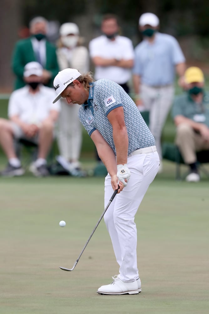 April 10, 2021, Augusta: Cameron Smith uses a wedge on the green for an eagle attempt on the second hole during the third round of the Masters at Augusta National Golf Club on Saturday, April 10, 2021, in Augusta. Curtis Compton/ccompton@ajc.com