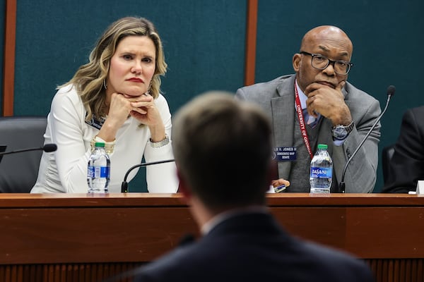 State Sen. Elena Parent (left), D-Atlanta, is running against Nadine Thomas. Parent is pictured with Sen. Harold Jones, D-Augusta at a Senate Judiciary Committee earlier this year.