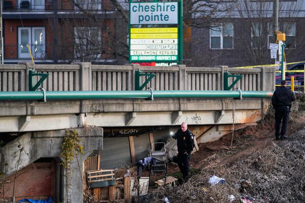 Atlanta police blocked lanes of Cheshire Bridge Road near Faulkner Road in December after a fire broke out under the overpass.