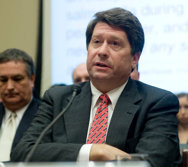 Photo by RICK MCKAY/Washington Bureau WASHINGTON... Stewart Parnell, owner and president of the Peanut Corporation of America, informs the House committee looking into the salmonella outbreak associated with peanut butter manufactured by his company that he was asserting his Fifth Amendment rights and refused to answer any of the committee's questions. Parnell was subpoenaed to appear before the committee. (Photo by RICK MCKAY/Cox Washington Bureau) NO MAGS, NO SALES, ONE TIME USE ONLY, RECEIVER USE ONLY, EDITORIAL USE ONLY.