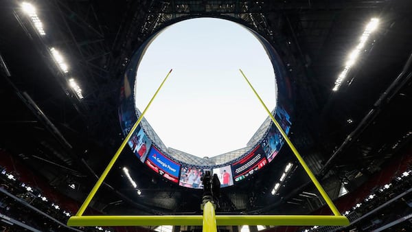 Mercedes-Benz Stadium’s open roof. 