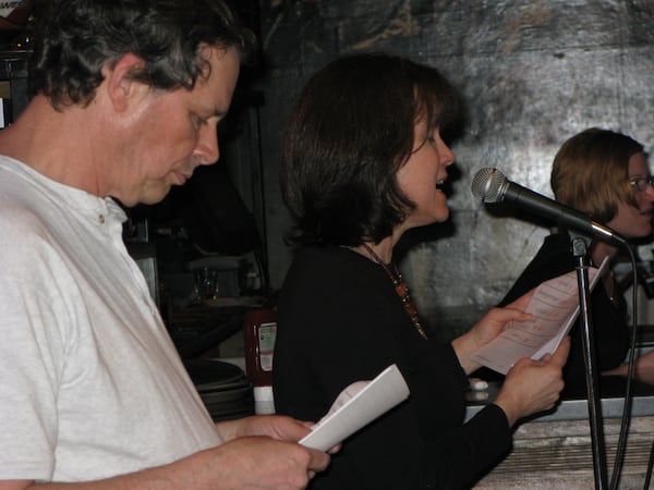 Terrill Soules and Beatie Divine enunciate the words for the spellers. Each round, the Bee committee, or “Beekeepers,” have two people pronounce each word.