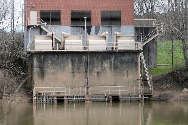 A raw water intake station is seen on the Oostanaula River in Rome, Georgia, in March 2021. Local officials say toxic chemicals known as PFAS have entered the city's water supply from upstream. The Environmental Protection Agency is expected to propose new limits on PFAS chemicals in drinking water this year. (Rome News-Tribune)