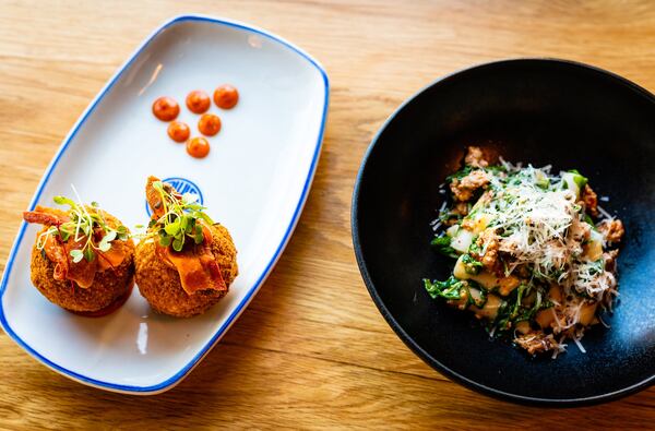 The Kimchi Fried Rice Balls (left) and Rice Cakes at Salaryman mix Asian and Italian influences, and the results are delicious. CONTRIBUTED BY HENRI HOLLIS