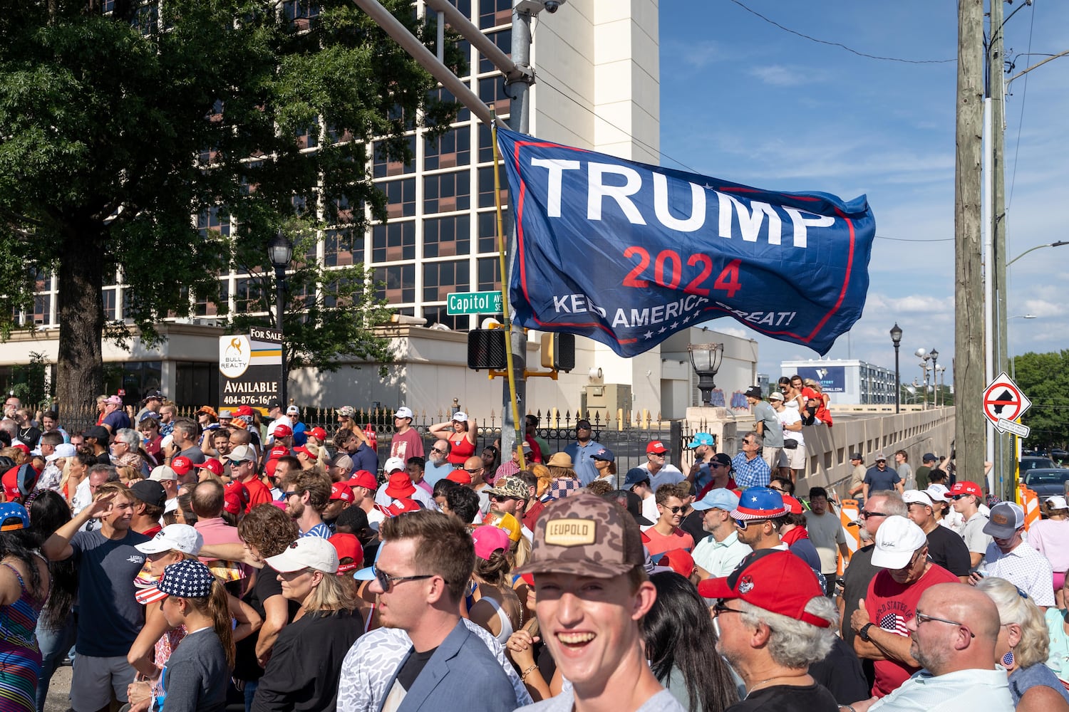 A large crowd gather for former President Trumps rally in Atlanta, Georgia 