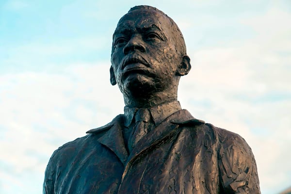 This image provided by the Equal Justice Initiative, shows a statue of U.S. Rep. John Lewis, a civil rights icon, the was unveiled at the Equal Justice Initiative's Legacy Plaza, Tuesday, Nov. 12, 2024, in Montgomery, Ala. (Equal Justice Initiative via AP)