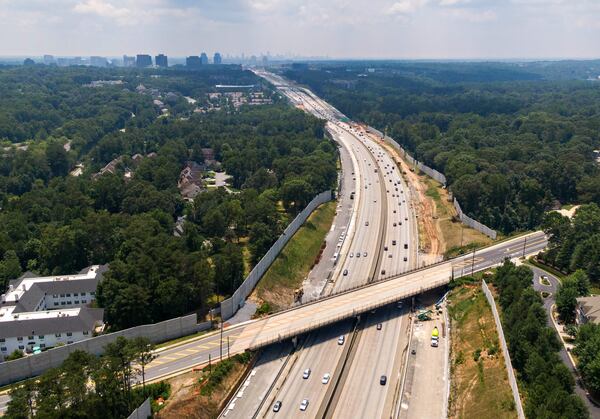 Aerial photo from July 2021 shows Ga. 400 (L-Northbound, R-Southbound), where toll lanes are to be built. (Hyosub Shin / Hyosub.Shin@ajc.com)