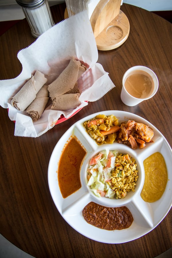 In Clarkston, Abyssinia Cafe has Ethiopian coffee and a vegetable plate served with injera. CONTRIBUTED BY MIA YAKEL