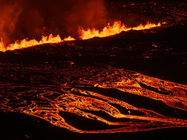 A new volcanic eruption that started on the Reykjanes Peninsula in Iceland, Wednesday, Nov.20, 2024. (AP Photo/Marco di Marco)