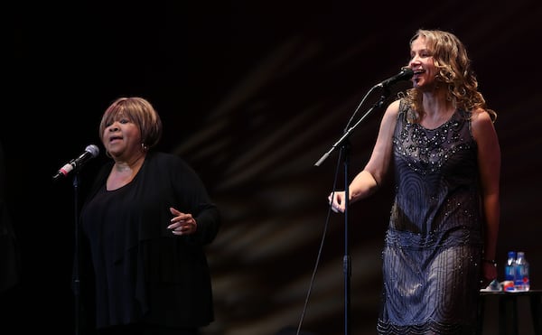 Mavis Staples and Joan Osborne performing at the Ferst Center for the Arts at Georgia Tech on Wednesday, Nov. 18, 2015. (Akili-Casundria Ramsess/Special to the AJC)