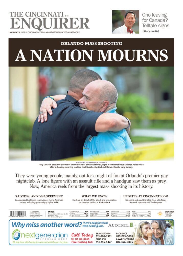 Newspaper front pages reflect Orlando tragedy