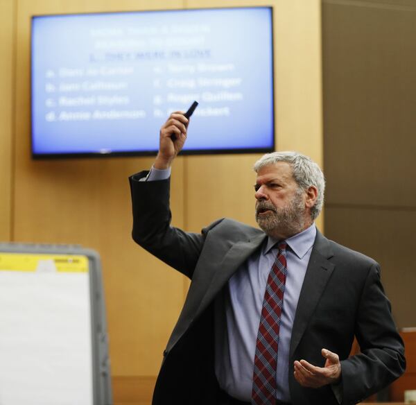 4/17/18 - Atlanta - Defense co-counsel Don Samuel makes final arguments for the defense today during the Tex McIver murder trial at the Fulton County Courthouse. Bob Andres bandres@ajc.com