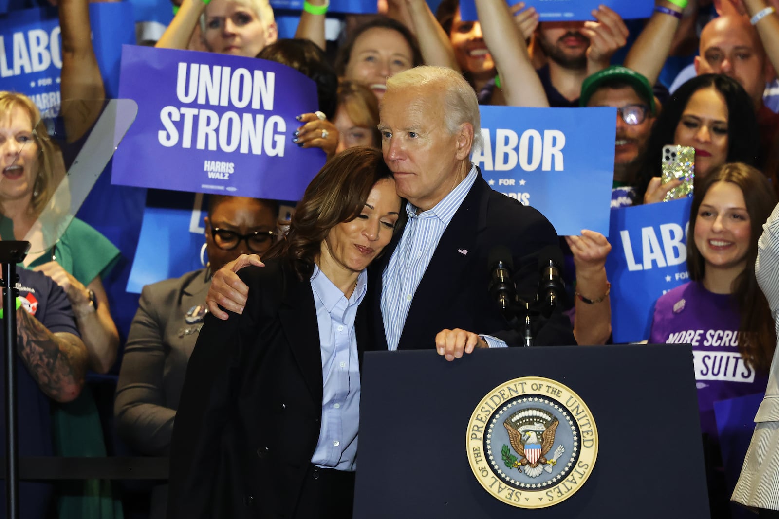 Vice President Kamala Harris and President Joe Biden both responded to Wednesday's shooting at Apalachee High School in Barrow County. Biden renewed calls to ban AR-style weapons, mandate safe storage for guns and enact universal background checks. Harris opened a campaign stop in New Hampshire by discussing the shooting that killed four and injured at least nine. (Michael M. Santiago/Getty Images/TNS)