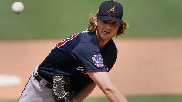 Braves starting pitcher Mike Soroka delivers in the sixth inning of a spring training game against the Boston Red Sox Tuesday, March 30, 2021, in Fort Myers, Fla. (John Bazemore/AP)