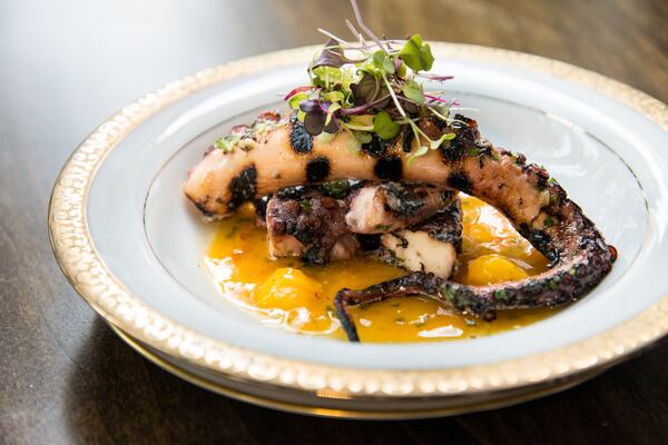 Octopus alla Griglia with mango sweet chilli sauce. Photo Credit- Mia Yakel. Styling Credit- Chef Tara Mayfield.