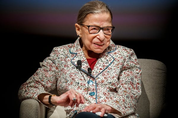 Supreme Court Justice Ruth Bader Ginsburg attends a public conversation at the University of Chicago in 2019. (Armando L. Sanchez/Chicago Tribune/TNS)