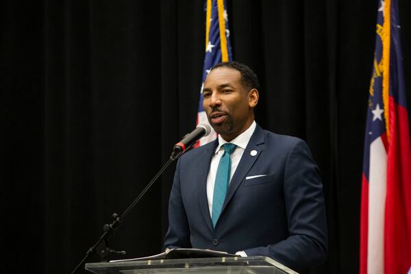 Mayor Andre Dickens speaks during a press conference with Atlanta Technical College president Victoria Seals and Acuity Brands CEO Neil Ashe at Atlanta Technical College on Tuesday, September 27, 2022, in Atlanta.  Current and upcoming investments in the city's local workforce were announced. CHRISTINA MATACOTTA FOR THE ATLANTA JOURNAL-CONSTITUTION.