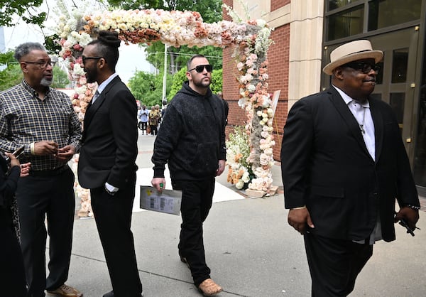 Bubba Sparxxx arrives for the funeral service of Rico Wade at Ebenezer Baptist Church on Friday, April 26, 2024. Rico Wade, an architect of Southern Hip Hop and one-third of the Grammy-nominated, multi-platinum-selling legendary production team Organized Noize and the de facto leader of The Dungeon Family, will be eulogized privately and by invitation only for family and friends on Friday, April 26, 2024. (Hyosub Shin / AJC)