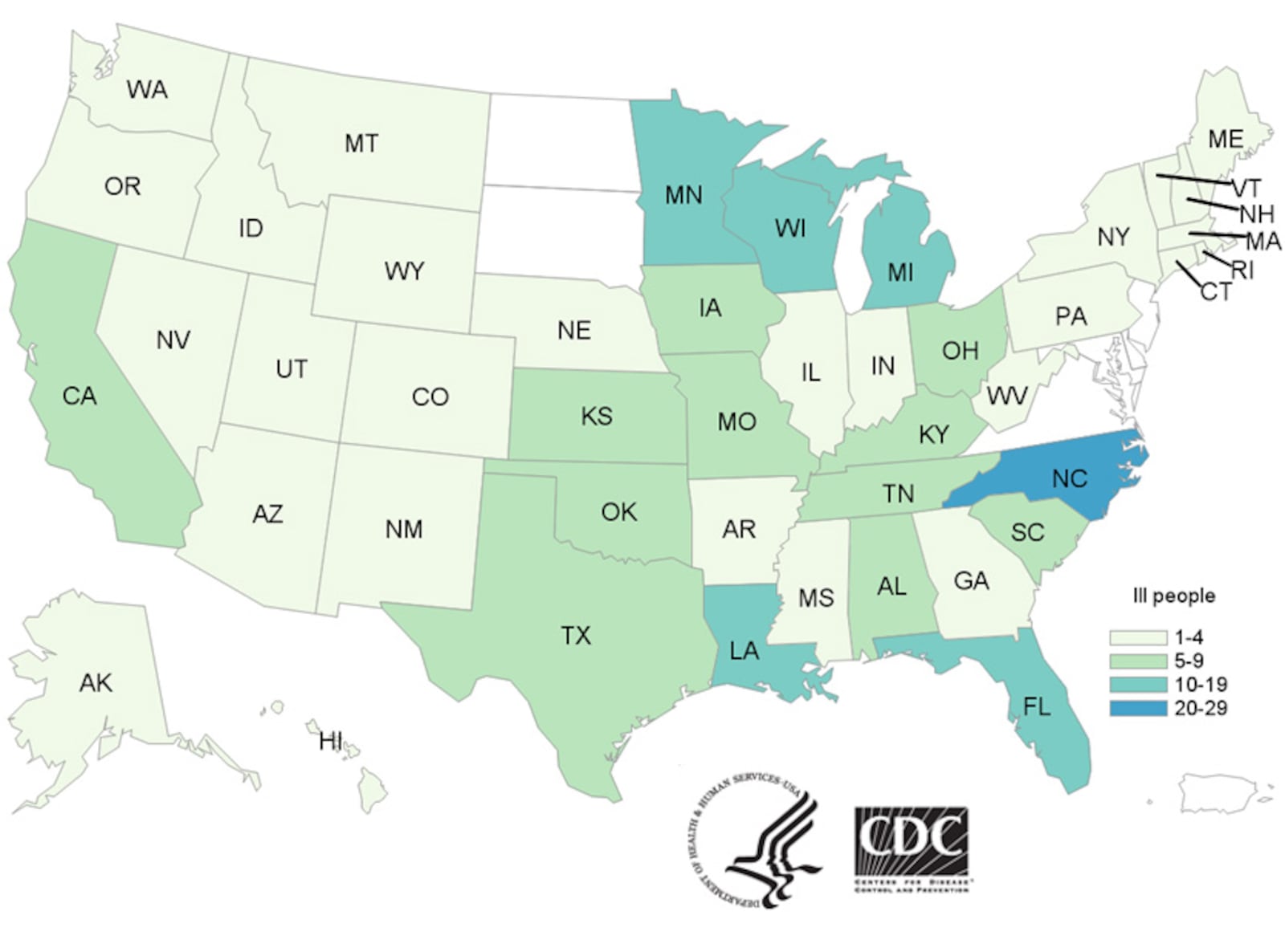 According to the Atlanta-based Centers for Disease Control and Prevention, 212 salmonella cases in 44 states have been 'linked to contact with live poultry in backyard flocks.'