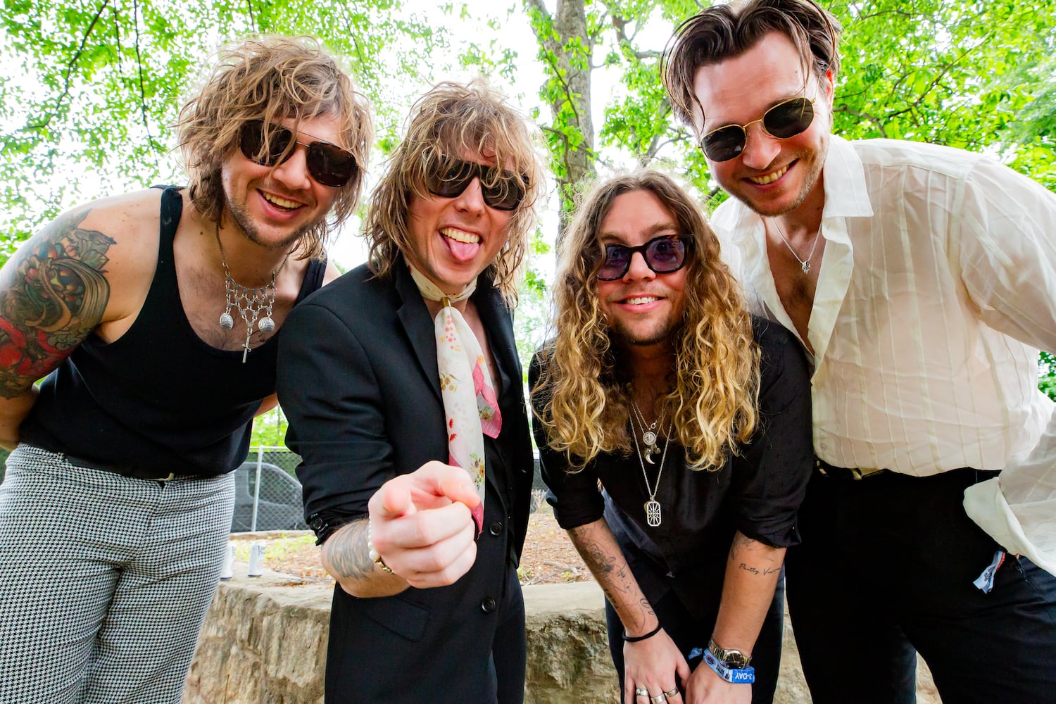 Atlanta, Ga: The Struts pose backstage before they take the stage on Sunday at Shaky Knees. Photo taken May 5, 2024 at Central Park, Old 4th Ward. (RYAN FLEISHER FOR THE ATLANTA JOURNAL-CONSTITUTION)