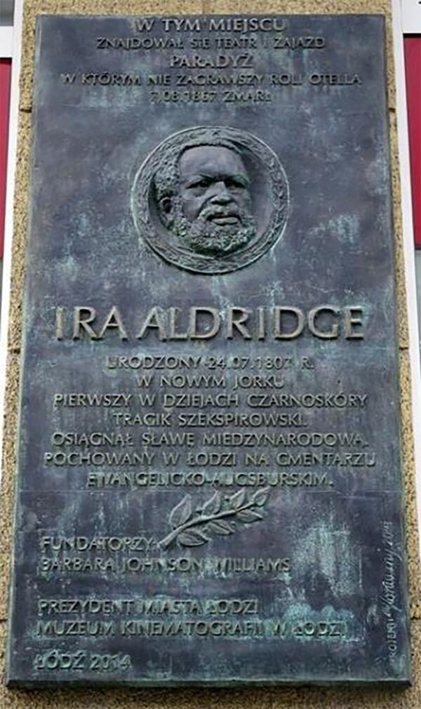 Memorial Plaque to Ira Aldridge, Museum of Cinematography in Poland.
Credit: The British Library